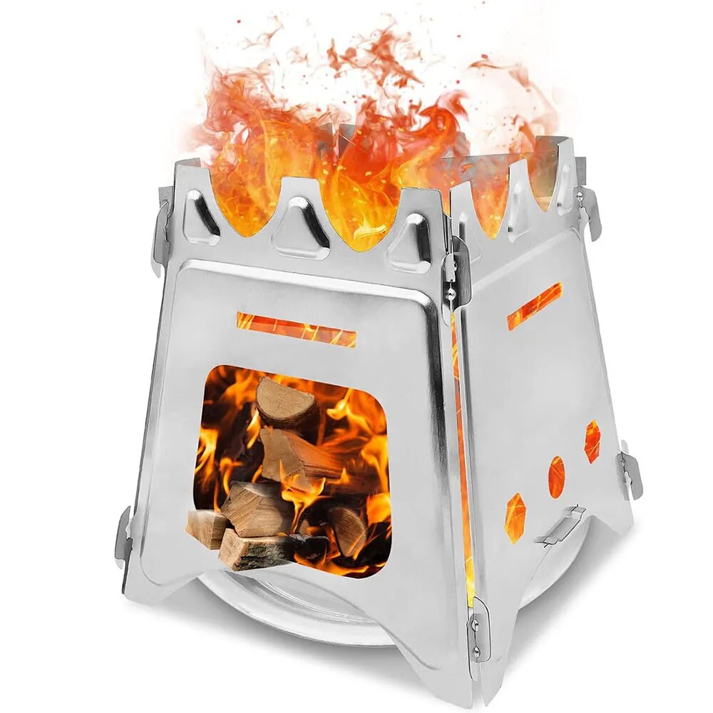 Camping Cooking Wood Stove - Tragbarer Camping-Holzofen mit Edelstahl-Klapp-leichter Brennholz ofen